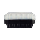 Rectangular Microwaveable Containers with Lid 5 Pieces - hotpackwebstore.com - Black Base Containers